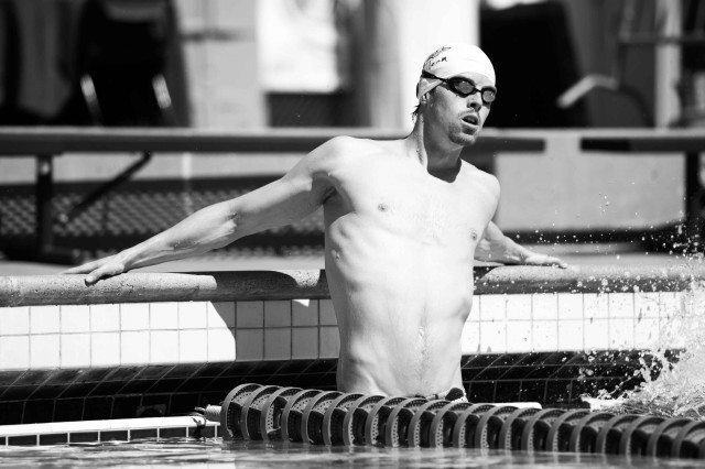 Connor Jaeger before the men's 800 final at the Arena Pro Swim Series Santa Clara (photo: Mike Lewis, Ola Vista Photography)