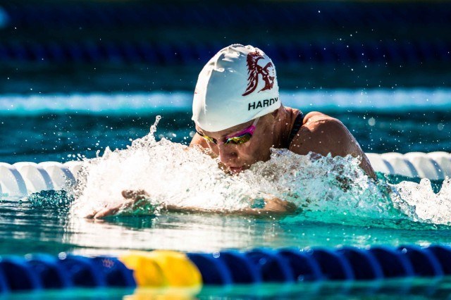 Jessica Hardy in the finals of the 100 breast (photo: Mike Lewis, Ola Vista Photography)