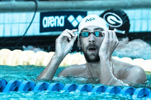 Michael Phelps takes teh win in the 200IM (photo: Mike Lewis, Ola Vista Photography)