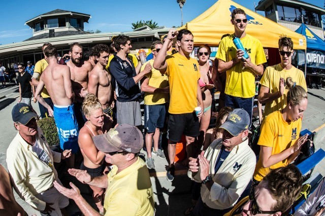 Wolverine Aquatics gets pumped before finals (photo: Mike Lewis, Ola Vista Photography)