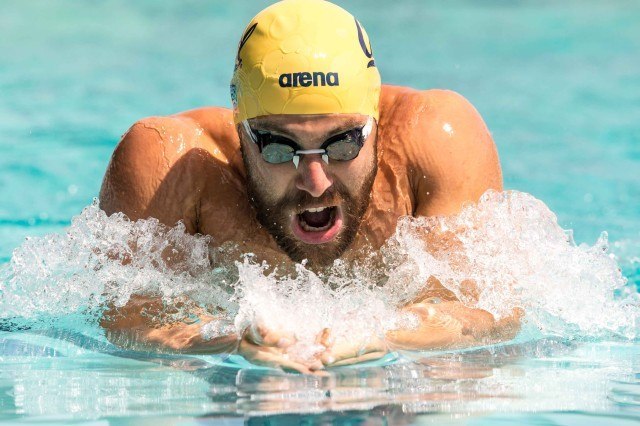 Wyatt Hodges in the 200 breaststroke prelims 2015 Santa Clara Pro Swim (photo: Mike Lewis, Ola Vista Photography)