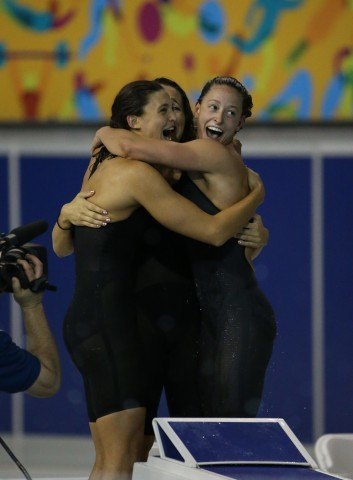 Toronto 2015 Pan am Games - Chantal Van Landeghem chases down Natalie Coughlin to win 4x100 free relay