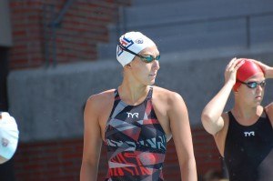 Tucson Ford's Margo Geer at start of 50 free prelims at LA Invite. Photo: Anne Lepesant