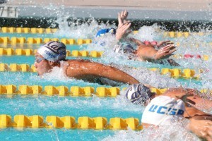 Farida Osman of Cal in 100 fly final. Photo courtesy of Richard Quinton.