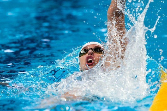 Kathleen Baker led off the USA women's 4x100m medley relay in prelims at 2015 FINA World Championships (courtesy of Tim Binning, theswimpictures.com)