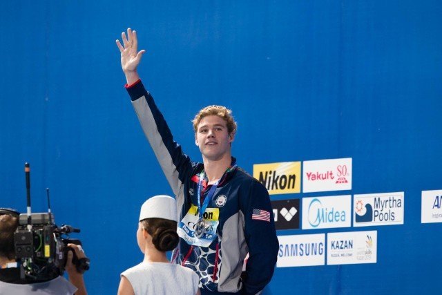 Kevin Cordes (USA) wins silver medal in men's 200m breaststroke at 2015 FINA World Championships (courtesy of Tim Binning, theswimpictures.com)
