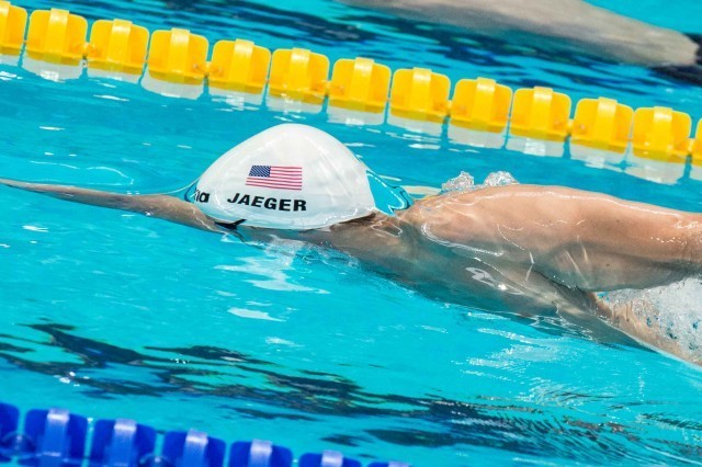 Connor Jaeger in the prelims of the 400 free at the 2015 FINA world championships in Kazan Russia (photo: Mike Lewis, Ola Vista Photography)