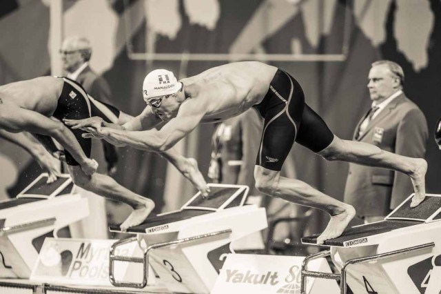 Florent Manaudou in the semi finals at at the 2015 FINA world championships Kazan Russia (photo: Mike Lewis, Ola Vista Photography)