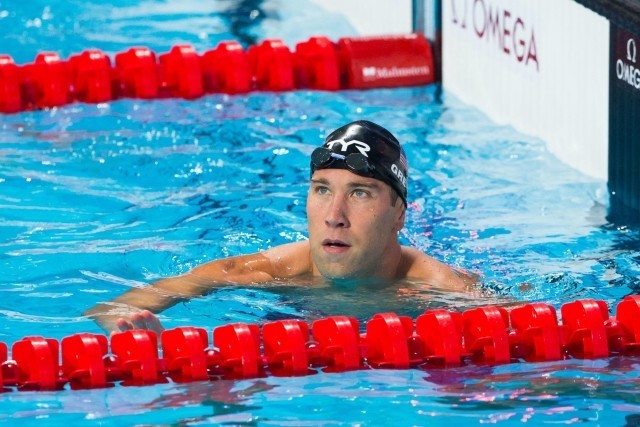 Matt Grevers (USA) qualifies 2nd for men's 50m back final at 2015 FINA World Championships (courtesy of Tim Binning, theswimpictures.com)