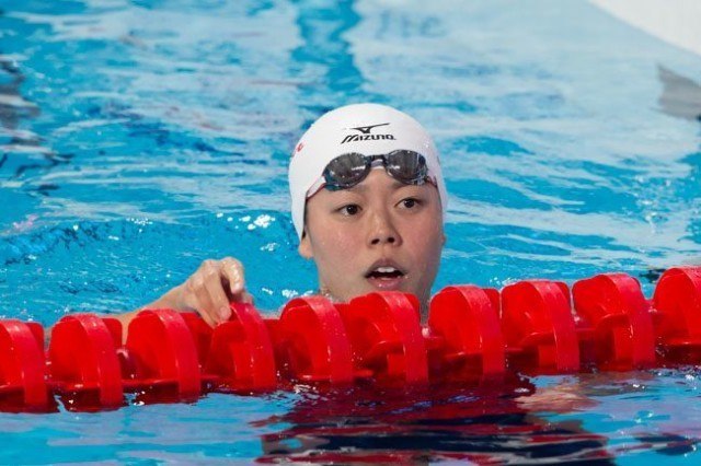 Natsumi Hoshi, JPN, was the top qualifier through to finals in women's 200 fly semi-finals, with 2:06.36. Day 4 of 2015 World Championships. (courtesy of Tim Binning, theswimpictures.com)