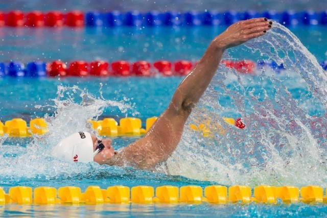 Katinka Hosszu powers through the women's 200m backstroke prelims 2:07.17, (courtesy of Tim Binning, theswimpictures.com)