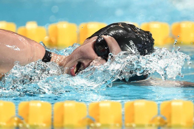 Katie Ledeky breaks world record in the 1500 at the 2015 FINA world championships Kazan Russia (photo: Mike Lewis, Ola Vista Photography)