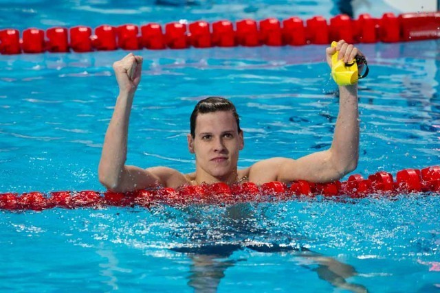 Mitchell Larkin, AUS. Men's 100 backstroke World Champion. Day 3 of 2015 World Championships. (courtesy of Tim Binning, theswimpictures.com)