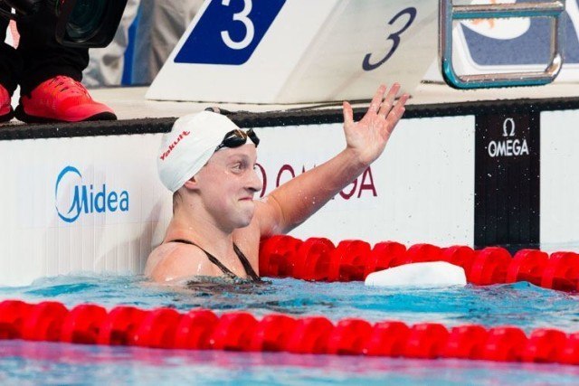 Katie LEDECKY sets new WORLD RECORD in 1500m heats 15.27.71!! Photos courtesy of Tim Binning theswimpictures.com