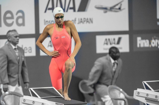 Micah Lawrence at the 2015 FINA world championships Kazan Russia (photo: Mike Lewis, Ola Vista Photography)