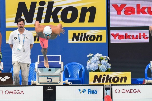 Nathan Adrian in the 100 free at the 2015 FINA world championships Kazan Russia (photo: Mike Lewis, Ola Vista Photography)