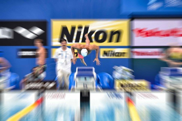 Nathan Adrian in the 100 free at the 2015 FINA world championships Kazan Russia (photo: Mike Lewis, Ola Vista Photography)