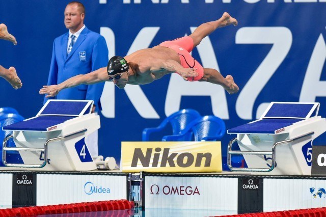 Nicholas Santos in the finals of the 50 fly at the 2015 FINA world championships Kazan Russia (photo: Mike Lewis, Ola Vista Photography)