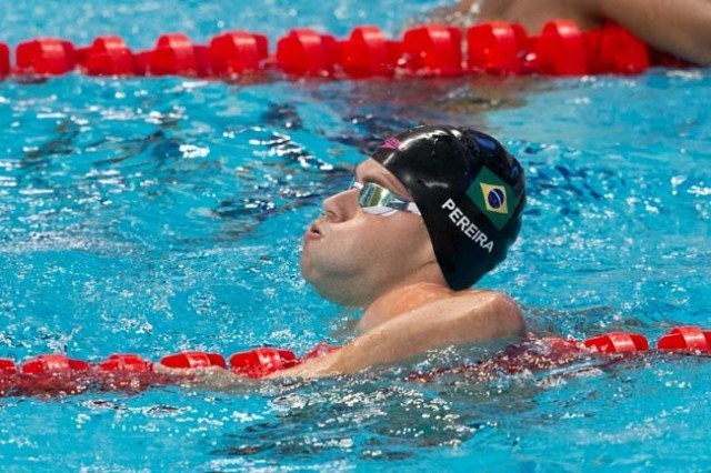 Thiago Pereira, BRA, finished 3rd overall in men's 200 IM semi-final on Day 4 of 2015 World Championships. (courtesy of Tim Binning, theswimpictures.com)