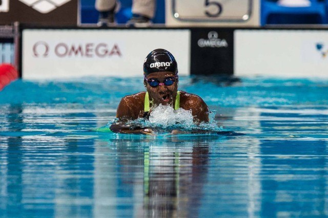 Nigerian Rrechael Tonjor at the 2015 FINA world championships Kazan Russia (photo: Mike Lewis, Ola Vista Photography)