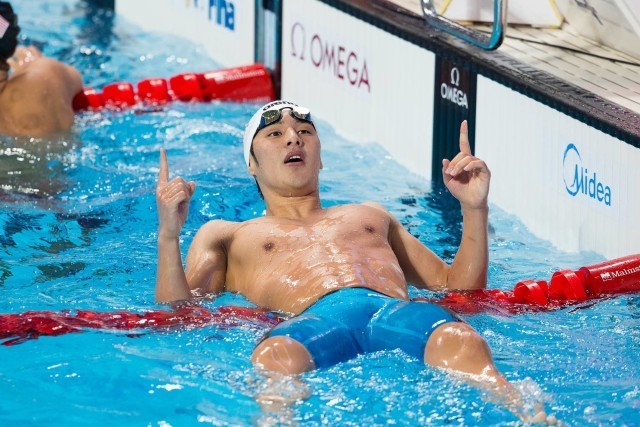 Seto Daiya (JPN) wins men's 400m IM on Day 8 of 2015 FINA World Championships (courtesy of Tim Binning, theswimpictures.com)