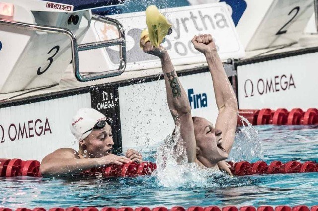 Sarah Sjostrom sets world record in the 100 fly at at the 2015 FINA world championships Kazan Russia (photo: Mike Lewis, Ola Vista Photography)