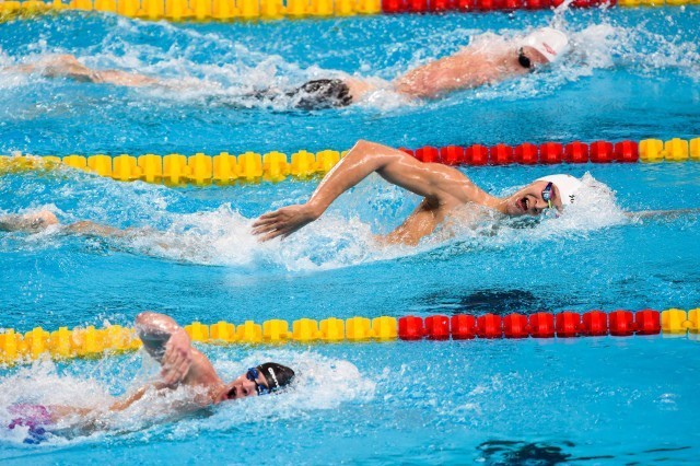 Sun Yang in the prelims of the 800 free at the 2015 FINA world championships Kazan Russia (photo: Mike Lewis, Ola Vista Photography)