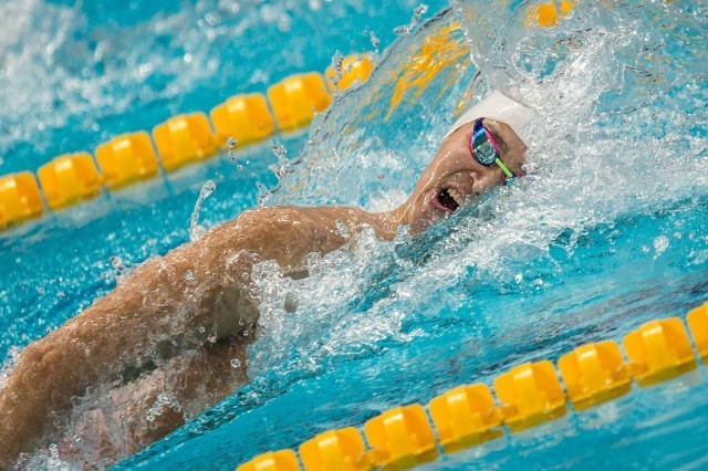 Sung Yang in the prelims of the 400 free at the 2015 FINA world championships in Kazan (photo: Mike Lewis, Ola Vista Photography)