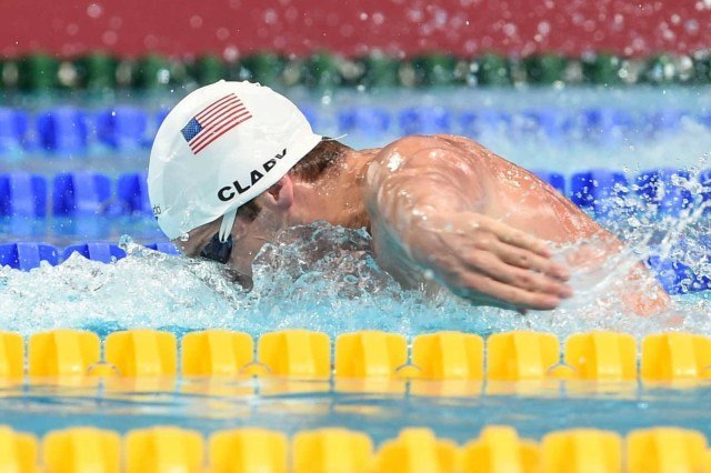 Tyler Clary in the prelims of the 200 fly at the 2015 FINA world championships Kazan Russia (photo: Mike Lewis, Ola Vista Photography)