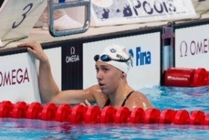 Abbey Weitzeil went 53.49 at the end of USA's mixed 4x100 free relay in prelims at 2015 FINA World Championships (courtesy of Tim Binning, theswimpictures.com)