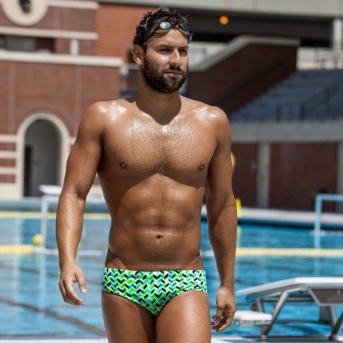 Omar Pinzon wears his Funky Trunks Briefs in Golden Arms and says his swimcest relationship keeps him on the right path.