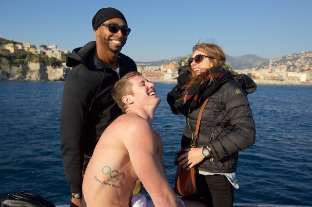 Cullen Jones, Jimmy Feigen, Katie Meili in Italy, courtesy of Rafael Domeyko, Rafael Domeyko Photography