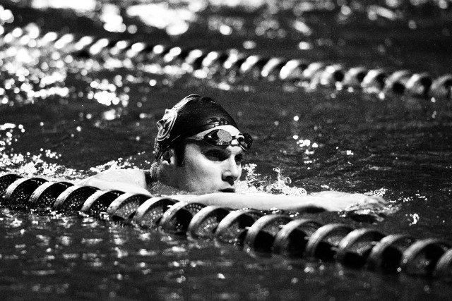 Cody Miller cools down after setting the American record in the 100 breast before a hometown hoosier crowd (photo: Mike Lewis)