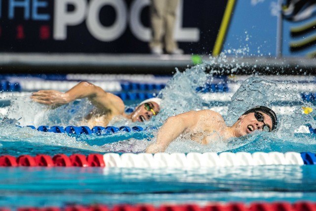 Jeaeger and Paltrinieri go full battle down the wire in the men's 1500 (photo: Mike Lewis)