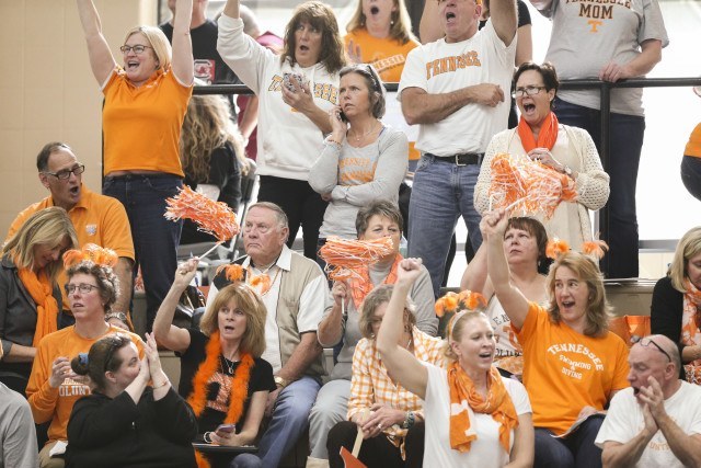 Tennessee Volunteer fans during day 1 of SEC Swimming and Diving Championships at the University of Missouri Mizzou Aquatic Center in Columbia, MO. Photo By Craig Bisacre/Tennessee Athletics