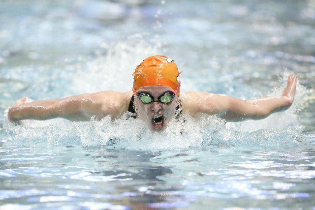 COLUMBIA, MO - FEBRUARY 18, 2016 - Harper Bruens of the Tennessee Volunteers during day 3 of SEC Swimming and Diving Championships at the University of Missouri Mizzou Aquatic Center in Columbia, MO. Photo By Craig Bisacre/Tennessee Athletics