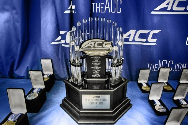 The 2016 ACC Swimming and Diving championship team trophy. (Courtesy: Tim Binning/TheSwimPictures.com)