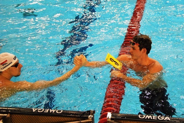 Konrad Czerniak and Ben Proud, winner 50 butterfly