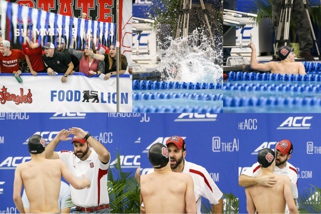 Sometimes a C-final can provide a great performance and such was the case when NC State Freshman James Bretscher, who came into the meet seeded at 50.11, dropped a 47.72 in lane 8 to win the heat. (Courtesy: Tim Binning/TheSwimPictures.com)