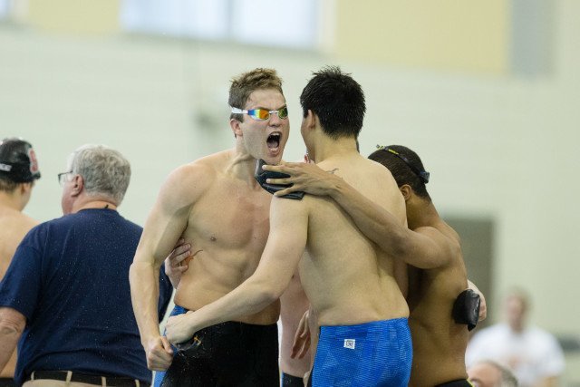 John Murray is on fire after the Longhorns' win. Photo Credits: Tim Binning/TheSwimPictures.com