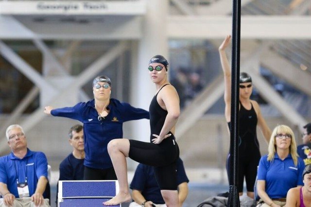 Kathleen Baker, Cal, at 2016 NCAA D1 Women's Championships. Photo courtesy of Tim Binning/TheSwimPictures.com