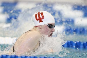 Lilly King rising for a breath during her all-star record 100 breast swim of 57.15. Photo Credits: Tim Binning/TheSwimPictures.com