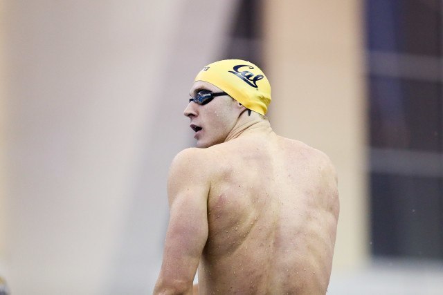 A back shot of Cal's Ryan Murphy stepping up for the 200 IM. Photo Credits: Tim Binning/TheSwimPictures.com