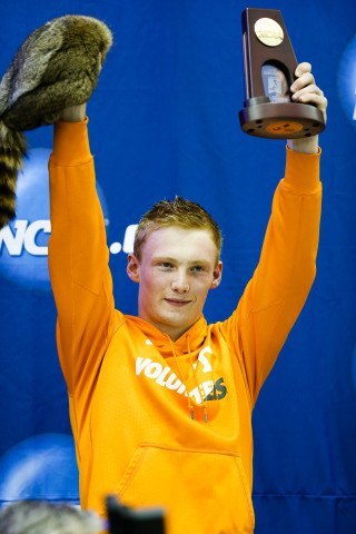 Laim Stone showing off his hardware and his...coonskin cap? Photo Credits: Tim Binning/TheSwimPictures.com
