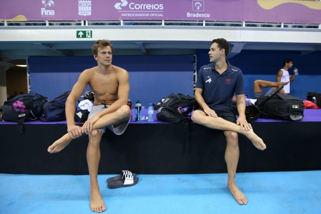 Cesar Cielo, Thiago Pereira. Trofeu Maria Lenk de Natacao, realizado no Centro Aquatico Olimpico. 14 de abril de 2016, Rio de Janeiro, RJ, Brasil. Foto: Satiro Sodré/ SSPress