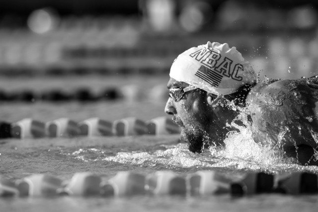 Michael Phelps takes the win in the 200 fly at the Mesa stop of the USA Swimming Pro Swim Series (photo: Mike Lewis)