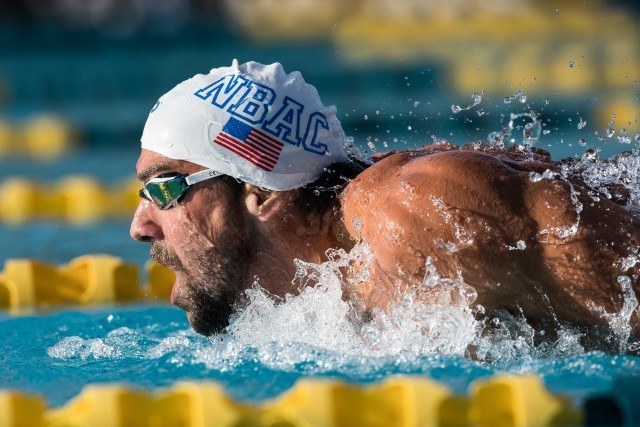 Michael Phelps takes the win in the 200 fly at the Mesa stop of the USA Swimming Pro Swim Series (photo: Mike Lewis)