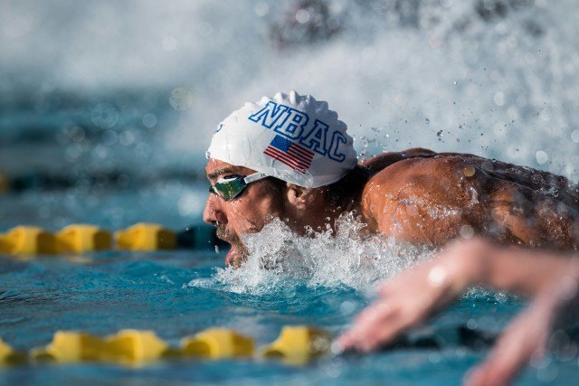 Michael Phelps in the 200 fly finals USA Swimming Pro Swim Series Mesa, Arizona (photo: Mike Lewis)