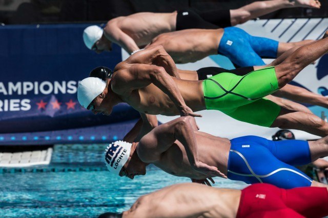 Nathan Adrian off in teh prelims of the 100 freestyle Mesa, Arizona (photo: Mike Lewis)