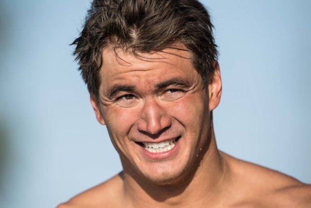 Nathan Adrian following the win in the 50 free at the 2016 Arena Pro Swim Series Mesa, Arizona (photo: Mike Lewis)